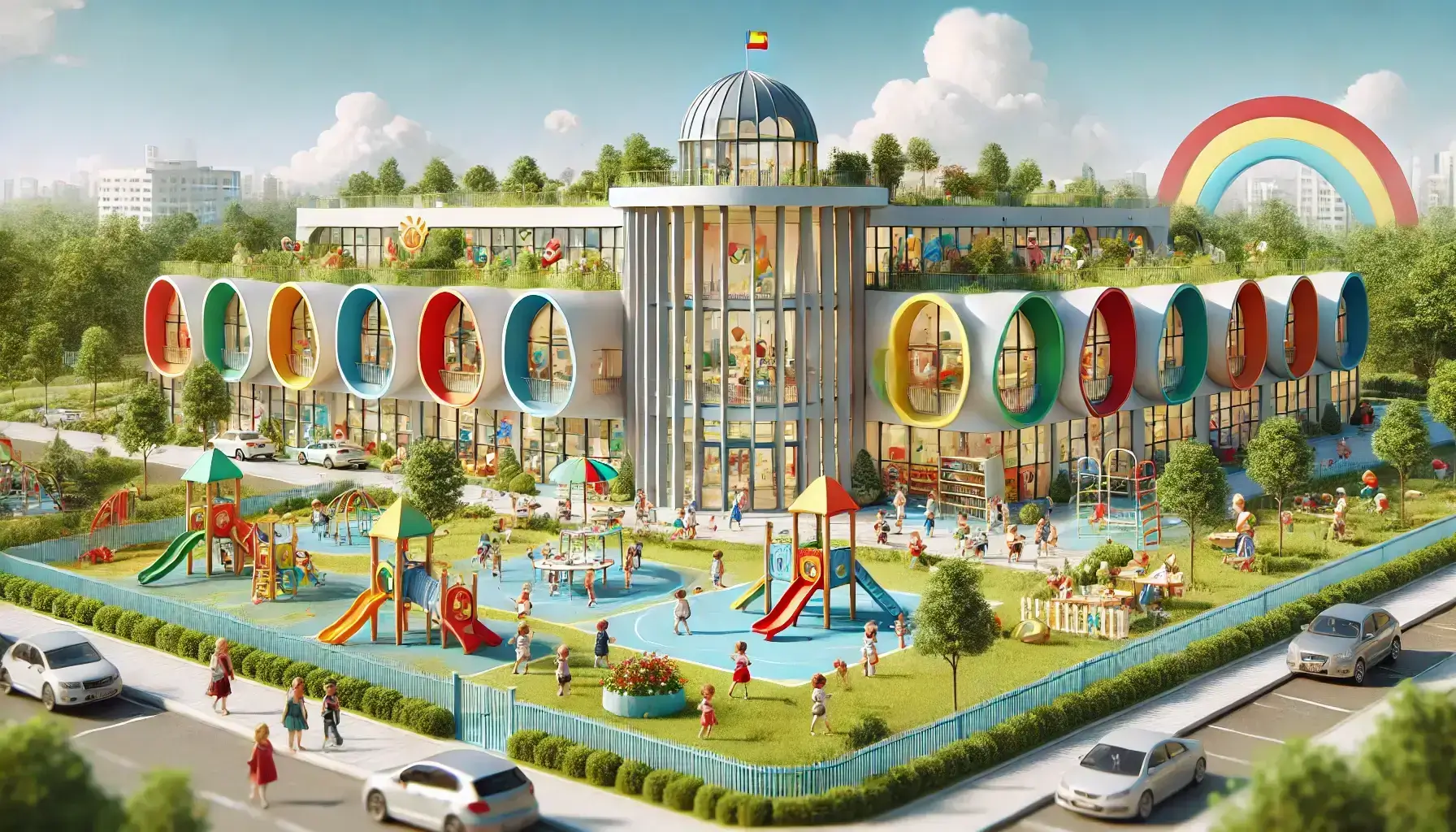 Aceasta imagine surprinde un mediu educational vesel din gradinite Sector 1 Bucuresti, unde copiii participa la activitati interactive si se joaca intr-un spatiu colorat si prietenos. Educatorii sunt atenti la nevoile fiecarui copil.